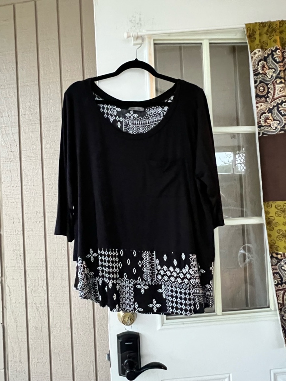 West Kei Black Scoop Neck Tunic with Black-and-White Band Print
